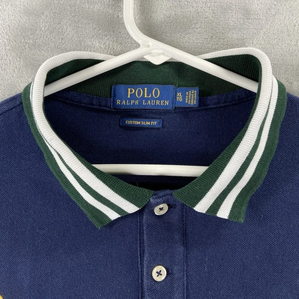 Polo Ralph Lauren Shirt Mens XL Rugby Big Pony Custom Slim Fit Crest Sash Patch